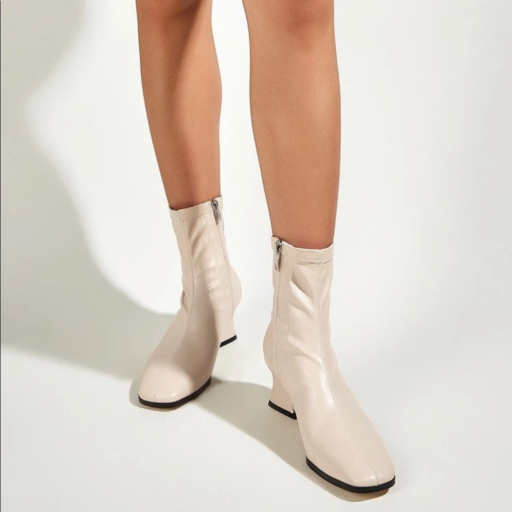 Squared Toe Ivory Boots